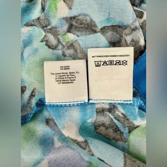 Jones New York Abstract Cap Sleeve V Neck‎ Empire Waist Dress Blue Green Size 8 - Picture 7 of 9